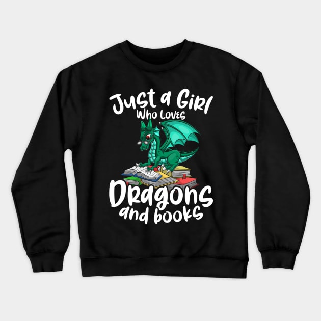 Just A Girl Who Loves Dragons And Books Reading Dragon Crewneck Sweatshirt by tabbythesing960